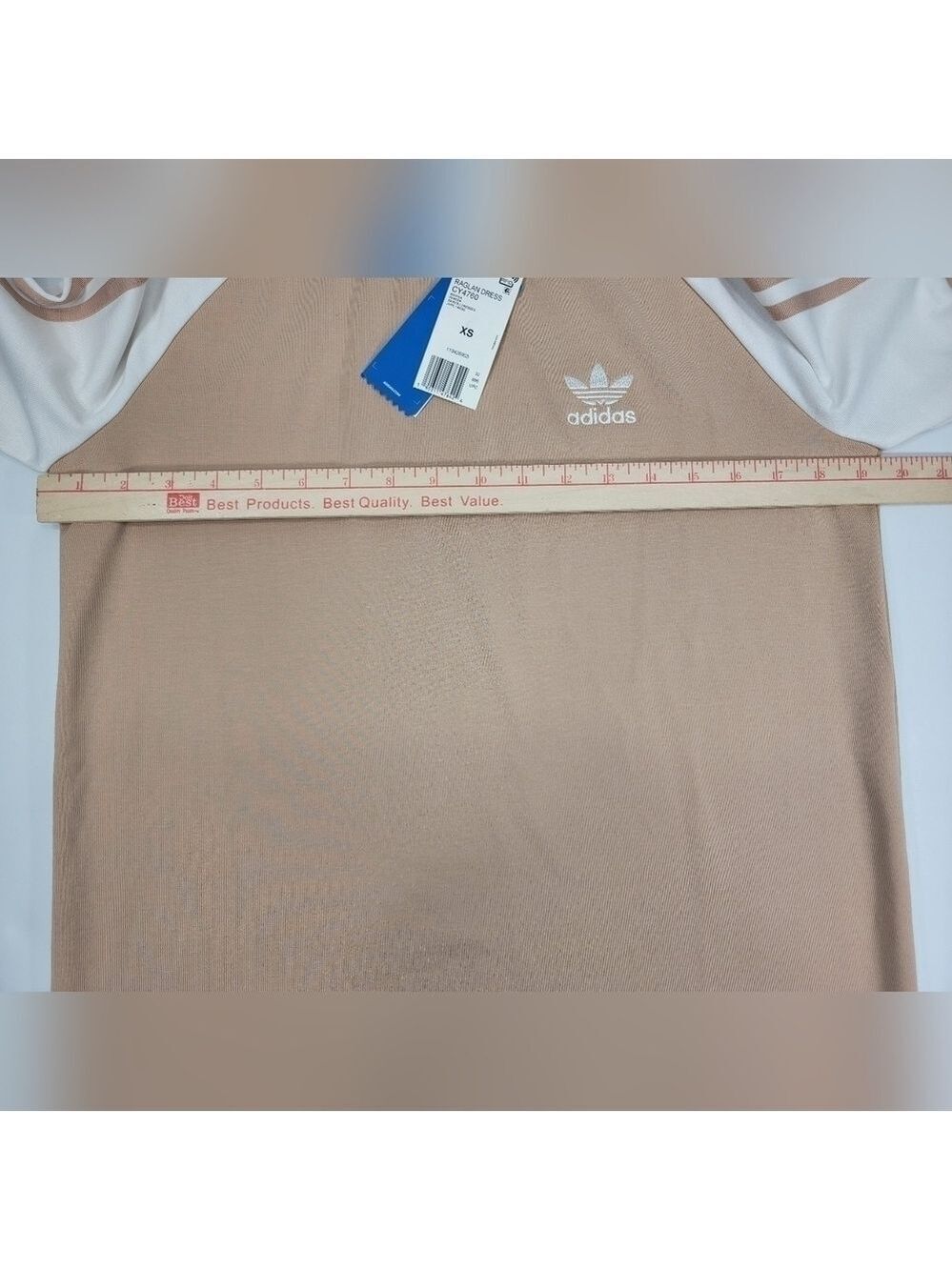 NEW Adidas Raglan T-Shirt Dress Cream White Women's Size XS Stretch Short Sleeve - Picture 11 of 12